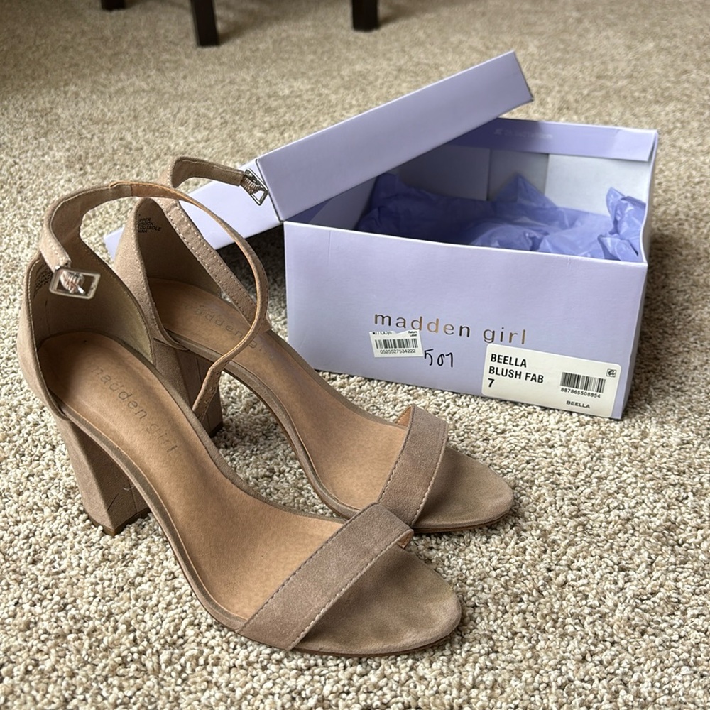Madden Girl Beella Strappy Blush Suede Block heel